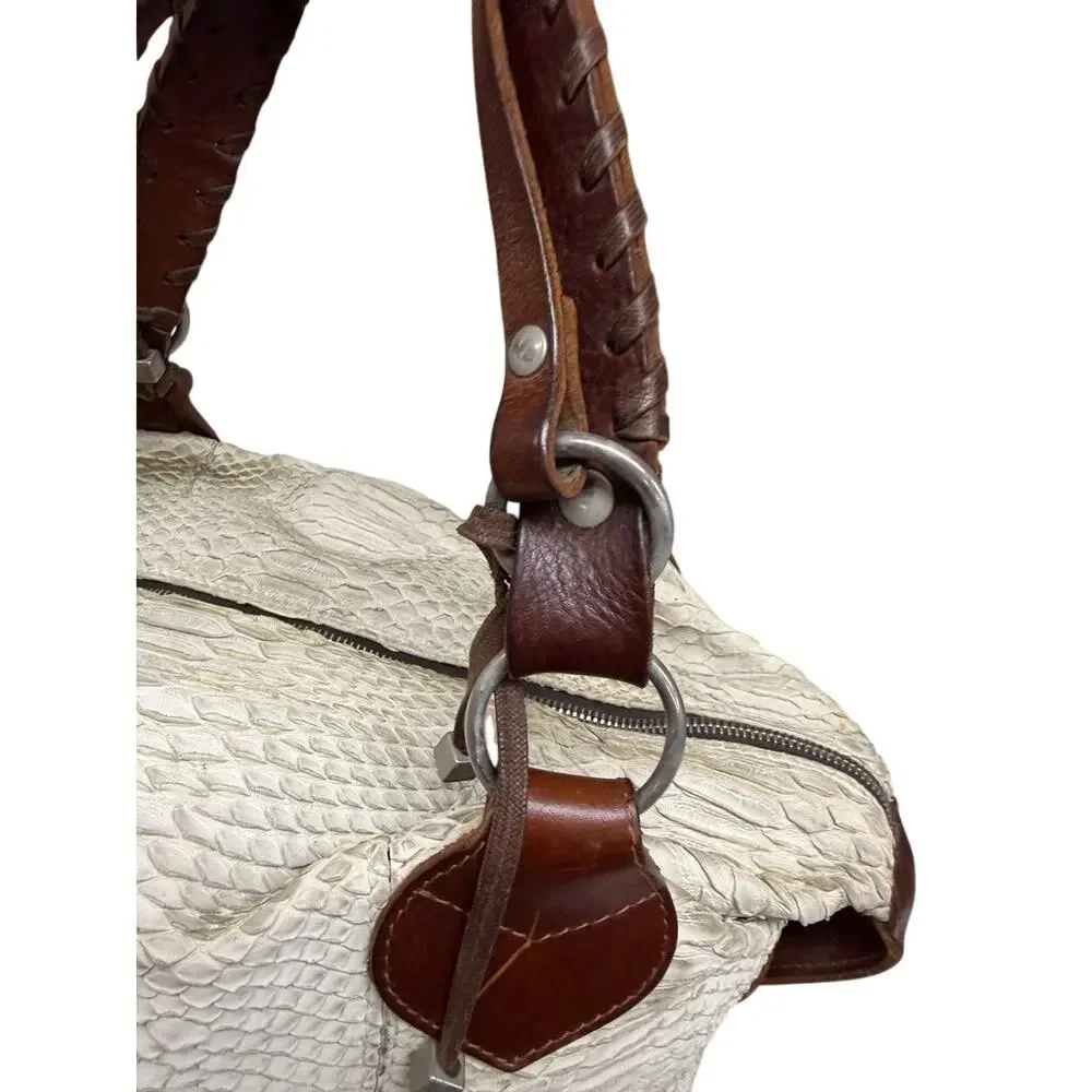VTG Pauric Sweeney Italy Genuine Python Leather Ivory Satchel Purse Bag